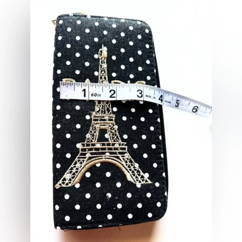 PARIS  Eiffel Tower black Wallet  Credit Cash key card Holder.